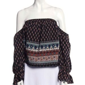 𝅺MISA Los Angeles Geometric Print Off Shoulder Peasant Top US M